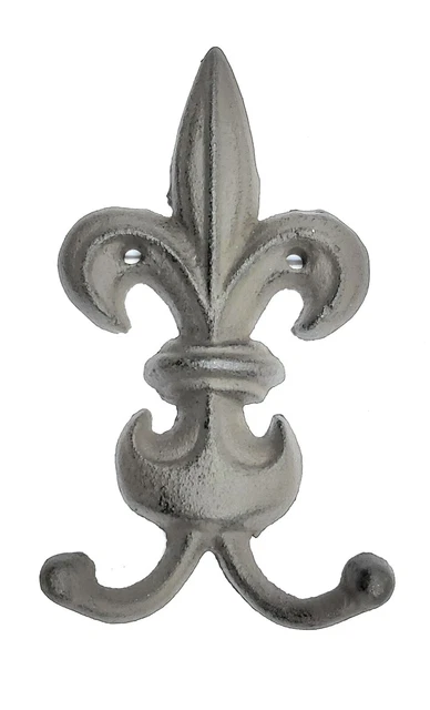 Double Coat Towel Hook Fleur De Lis Cast Iron Rustic Brown Design