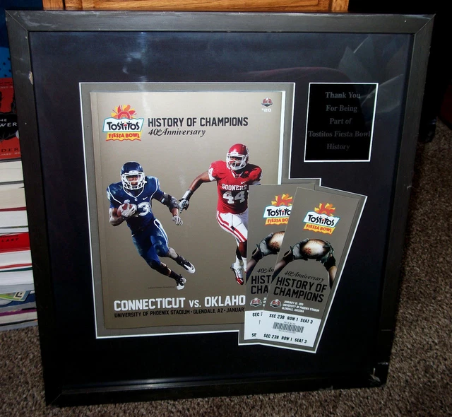 Tostitos Fiesta Bowl 40th Anniversary Program Tickets Framed Connecticut vs Ok