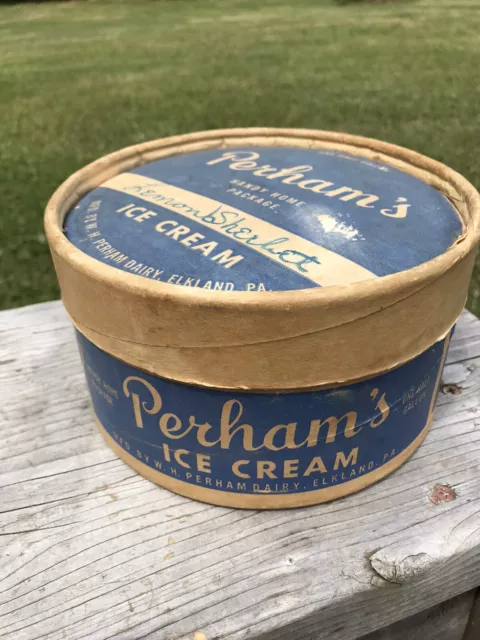Vintage Perhams Ice Cream Cardboard Container Half Gallon Elkland PA