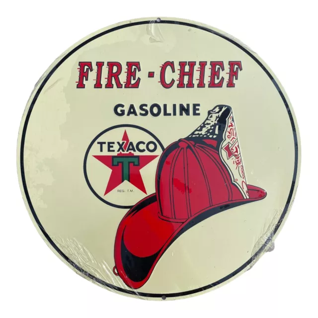 Texaco Fire Chief Gasoline Motor Oil Retro Wall Decor Metal Tin Sign Round