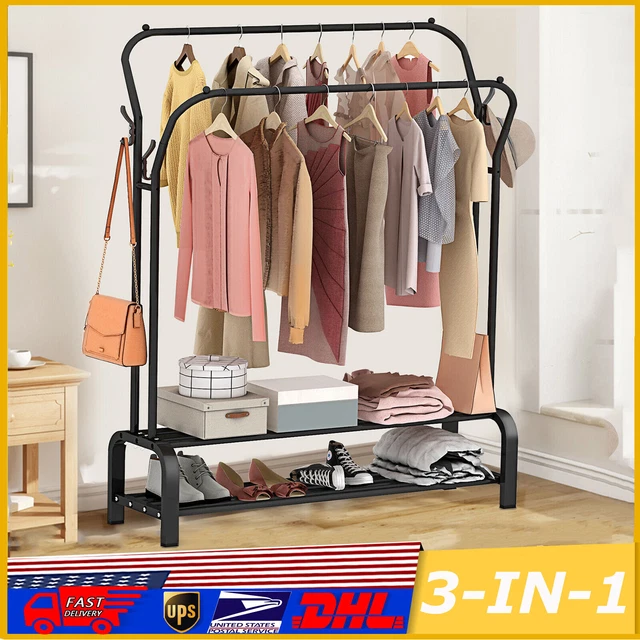 2Bar Metal Closet Organizer Garment Rack Storage Shoes Heavy Duty Clothes Hanger