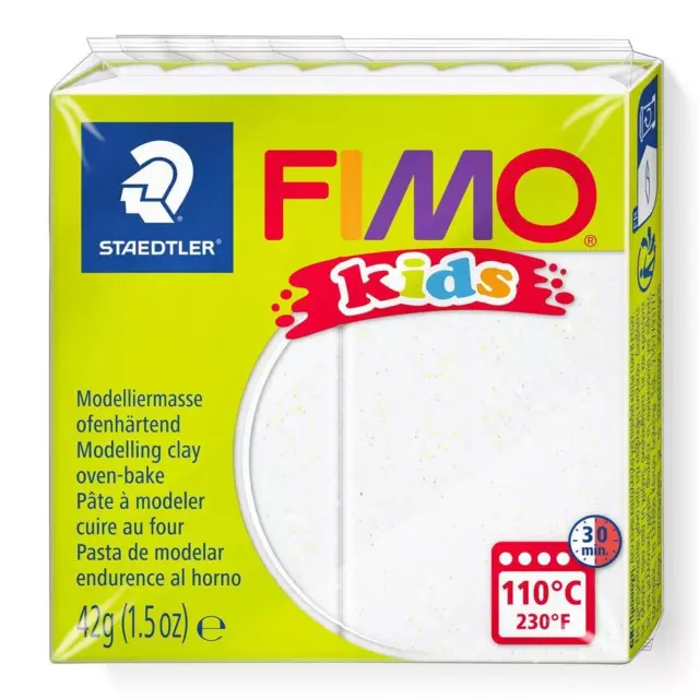 Staedtler FIMO kids glitter weiß 42g Modelliermasse ofenhärtend Knetmasse Knete