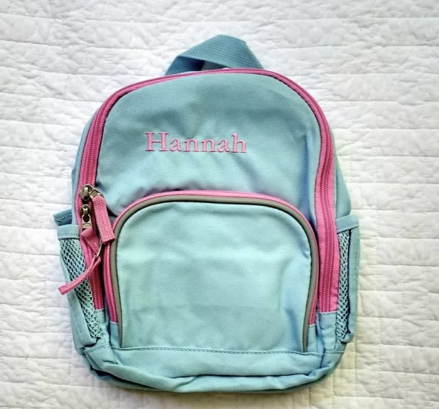 New! Pottery Barn Kids girls mini PRE K backpack  monogram HANNAH  pink