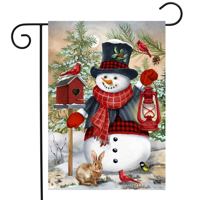 Snowman And Friends Winter Garden Flag Birdhouse Lantern Cardinals 12.5" x 18"