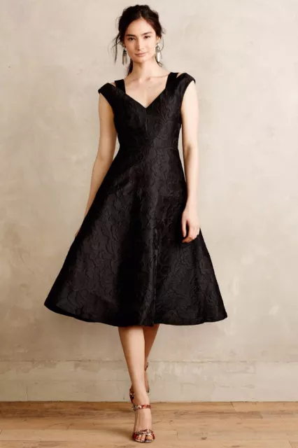 Nwt $448 Tracy Reese Night Rose Flared Frock Black Dress 2