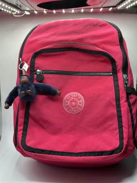 NWT Kipling KIO627Seoul Backpack Laptop Travel Bag Polyester W68- True Pink Blac