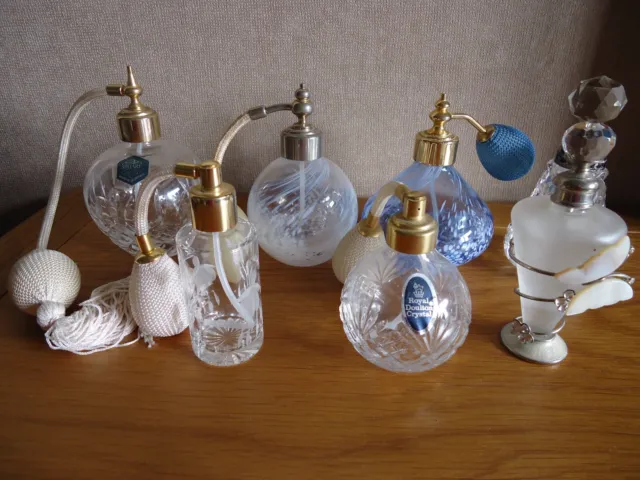 Bundle of 7 Vintage Empty Perfume Bottles Stuart Royal Doulton Crystal Atomiser