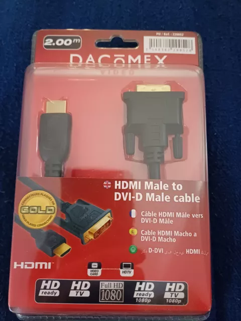 Dacomex Cordon Plaqué Or HQ Certifié HDMI Mâle vers DVI-D Mâle - 2 m Réf. 220052