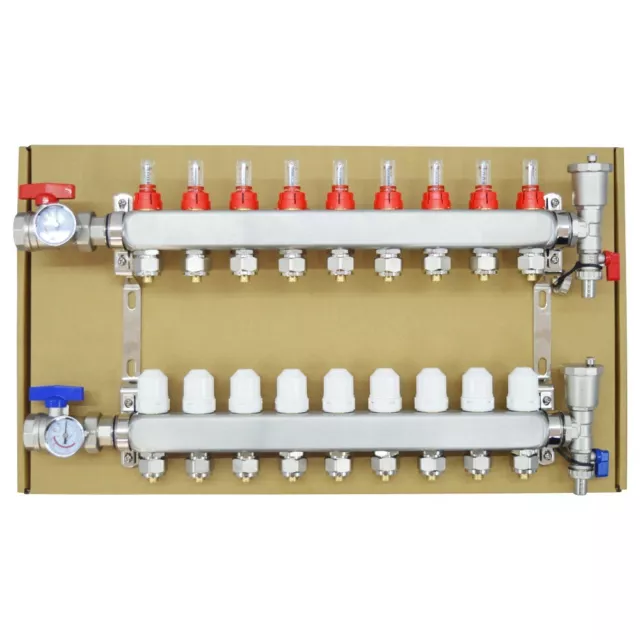 9-Branch PEX Radiant Floor Heating Manifold Set Distributor Water Knockout Trap 2