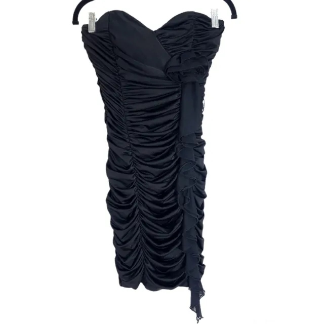 Speechless Womens Dress Vtg 90s Y2K Black Ruched Rosette Ruffle Strapless Mini S