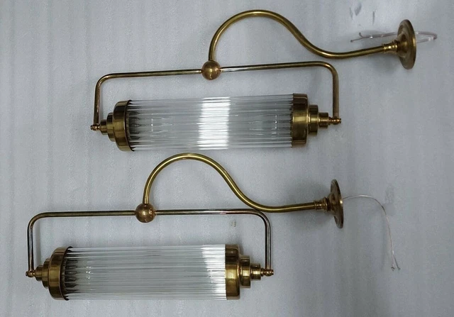 Lot De 2 Appliques Murales Vintage Style Art Déco - Laiton Et Verre, Luminaires Anciens