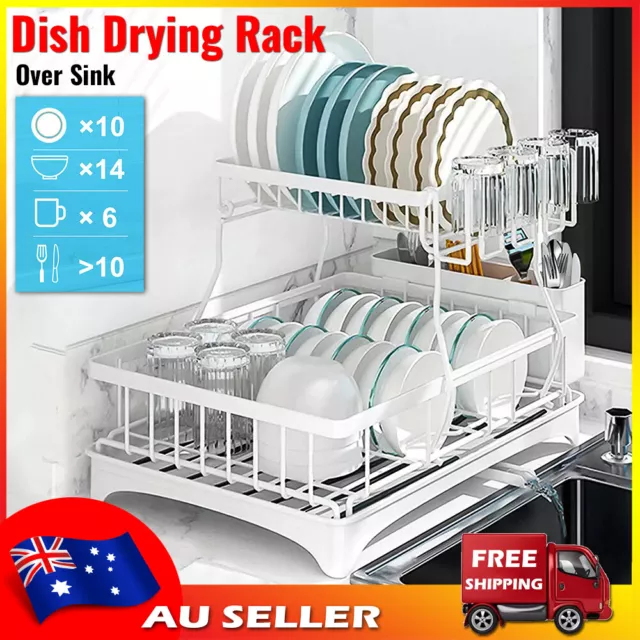 Dish Drying Rack Drainer Over Sink Kitchen Drying Rack with Cup Holder Two Tiers