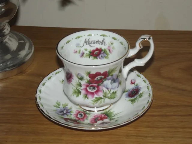 Royal Albert Flower of the Month COFFEE Cup & Saucer MARCH Anemones With Labels.