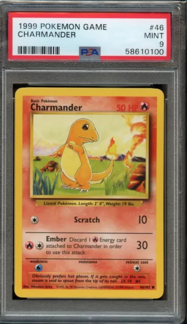 1999 Pokemon Card - Charmander 46/102 - Base Set - PSA 9