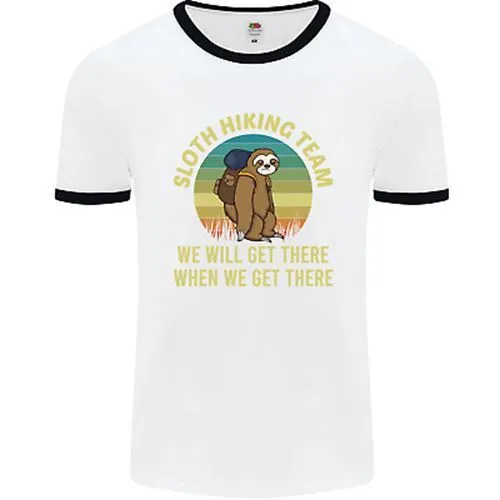 Sloth Hiking Team Funny Trekking Walking Mens White Ringer T-Shirt