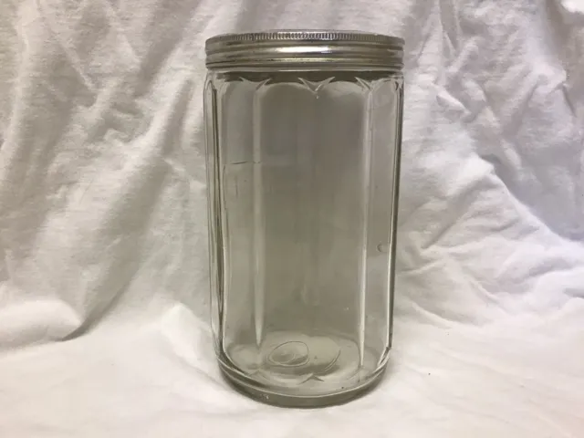 Vintage Hoosier Cabinet Ribbed Embossed Coffee Canister Clear Glass Jar with Lid 3