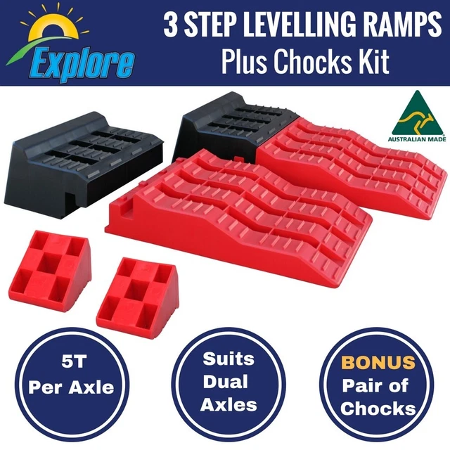 EXPLORE DUAL AXLE Levelling Ramps & Chocks kit for Caravan, Tandem CVL2 ...