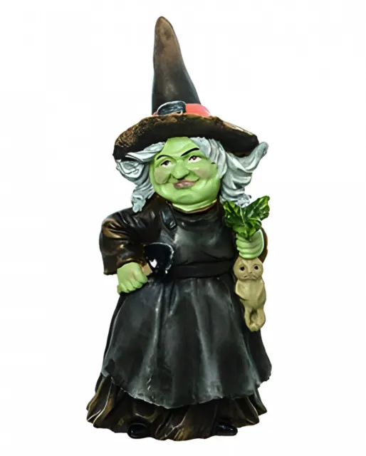 Grüne Hexe mit lebender Alraune Ernte als Halloween Dekofigur 19cm