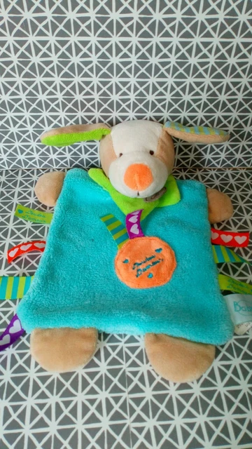 Doudou plat chien doudou d'amour bleu vert orange Baby Nat