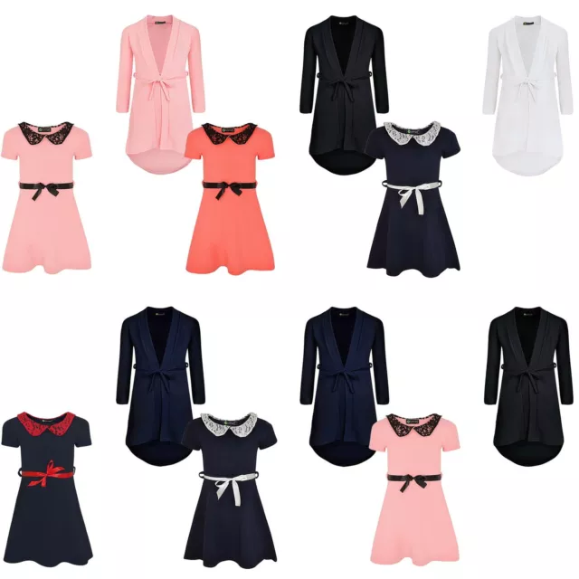 Girls Lace Collar Skater Dress Bundle with Longline Dipped Hem Blazer 3-14 Y