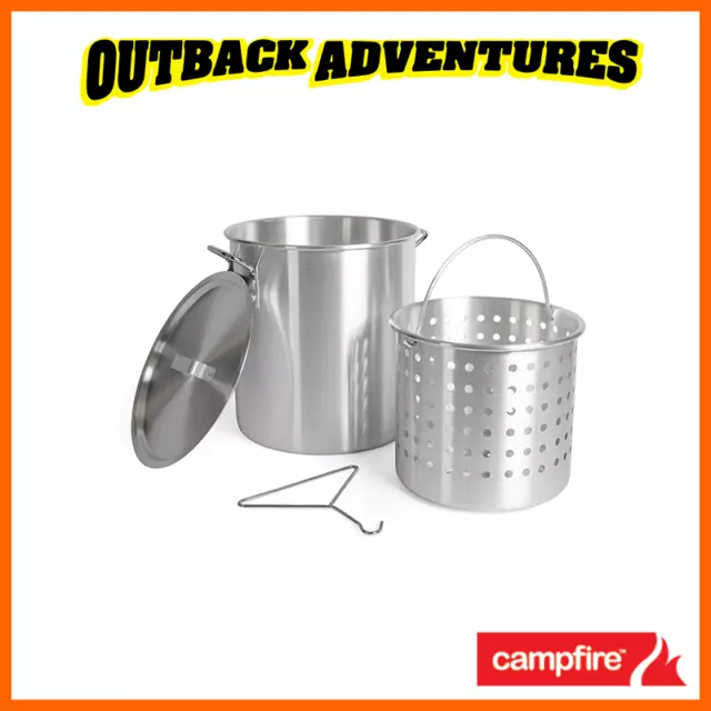 Campfire 30L Stockpot & Deep Basket Set Camping Crab Prawn Boiling Pot