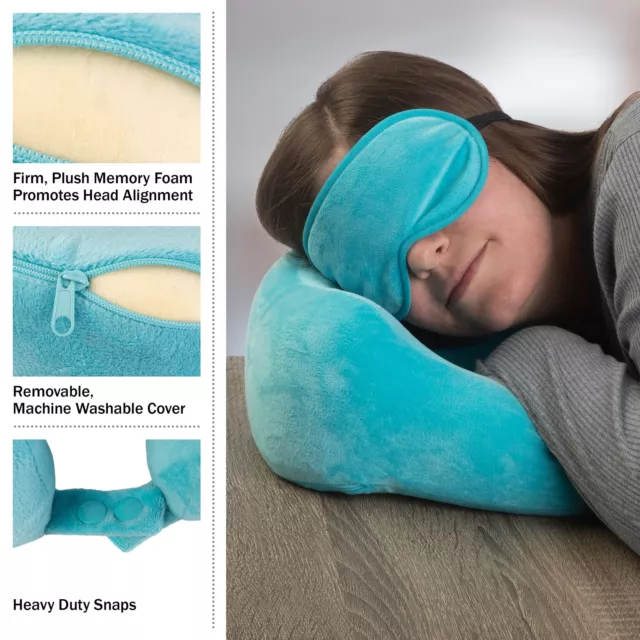 Travel Neck Pillow Set with Fleece Blanket and Eye Mask Blue