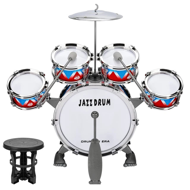 Kids Drum Kit, Toddler Jazz Drum Set 10 Piece for Toddler Toys 5 Drums with Stoo