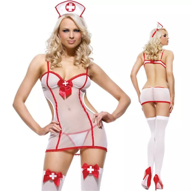 Frauen Sexy Krankenschwester Kostüm Set Dessous Club Party Cosplay Reizwäsche