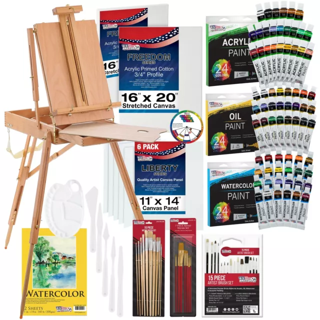 121pc Artist Painting Set, Field Easel, 72 Paint Colors, Acrylic Oil, 8 Canvases
