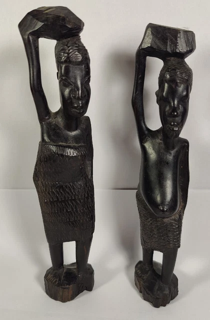Lot Of 2 MAKONDE Tribe TANZANIA Hand Carved Ebony Nat Wood AFRICAN ART Used Cpix