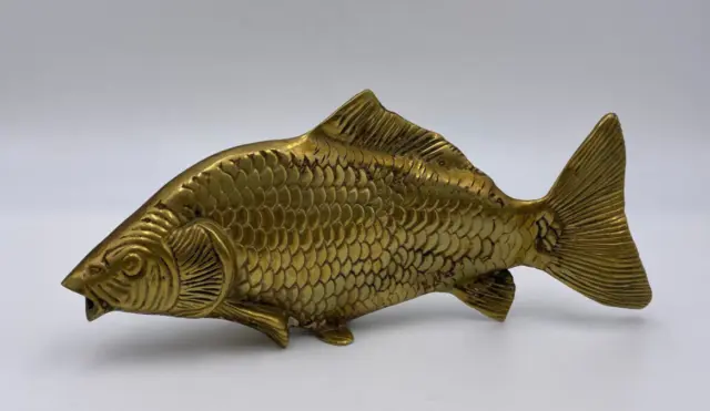 Vintage 9" Metal Brass Koi Fish Figurine