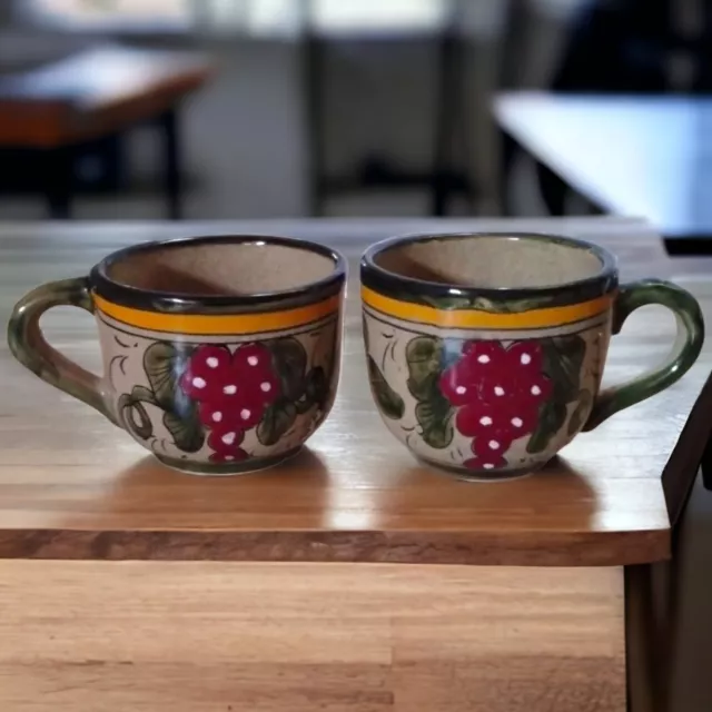 Talavera pottery mugs set of two coffee cups rustic vineyard grapes vines