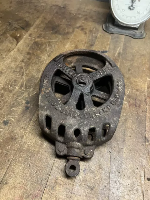 Old Cast Iron Myers & Bro Ashland Ohio Hay Trolley Carrier Barn Drop Pulley H411