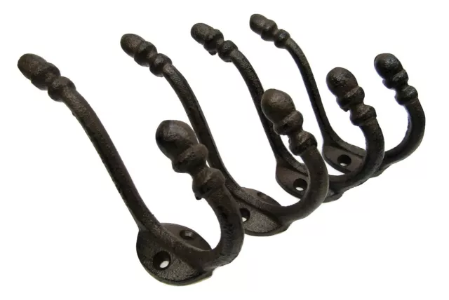 Lot 4 Antique-Inspired Rustic School Coat Double Hooks Cast Iron Wall Mount