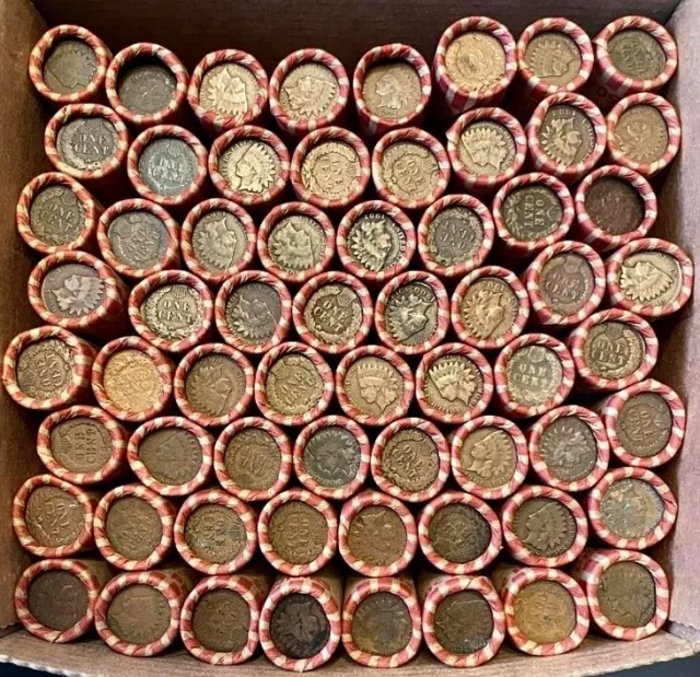 Wheat Penny Roll Lot With Indian Head Ender 1909-1958 Wheat Pennies Fifty Coins