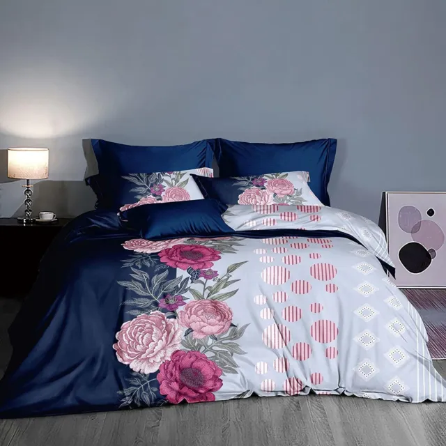 Shatex Large Flower Comforter Red & Blue Durable Soft All Season Floral Bed Set