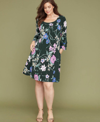 Lane Bryant 3/4 Ruffle Sleeve Printed Swing Dress 14/16 18/20 22/24  ~1x 2x 3x