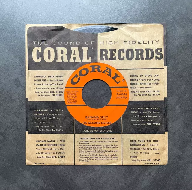 7" The McGuire Sisters - Banana Split - US Coral