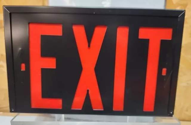 Vintage Single Sided EXIT SIGN Ruby Red Black Case Light NEW NOS 12" X 7.5"