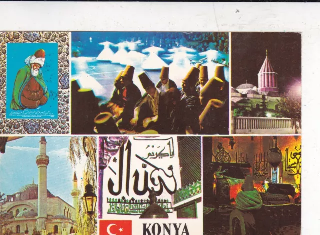 Konya Turkey Multiview Postcard posted 1975 crease
