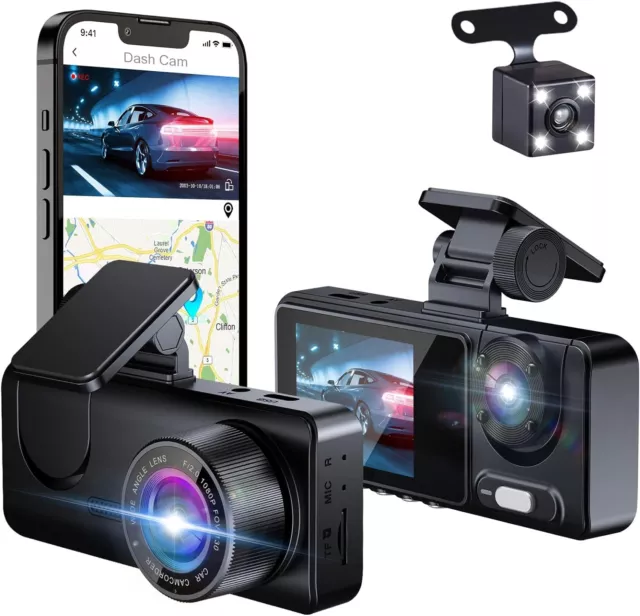 1080P Car Dash Camera Front Inside and Rear DVR Dash Cam Video Recorder G-Sensor