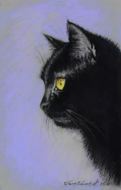 original drawing 19 x 29 cm 2VsK art pastel realism modern black cat 2024