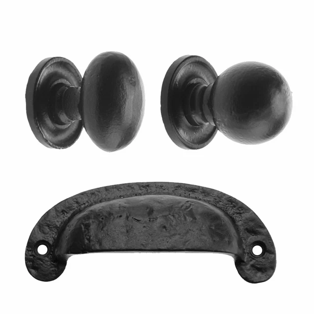 Cast Iron Black Cabinet Knobs Door Handles Kitchen Cupboard Drawer Pulls Heavy