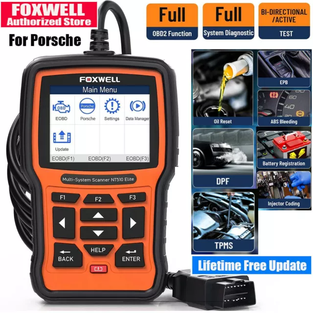FOXWELL NT510 Elite For Porsche Full System Diagnostic SRS ABS DPF OBD2 Scanner