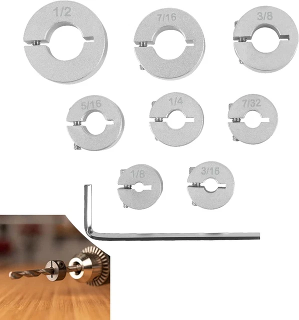 8 Piece 1/8" - 1/2" Drill Bit Depth Stop Collar Set Depth Stop Split Ring Kit