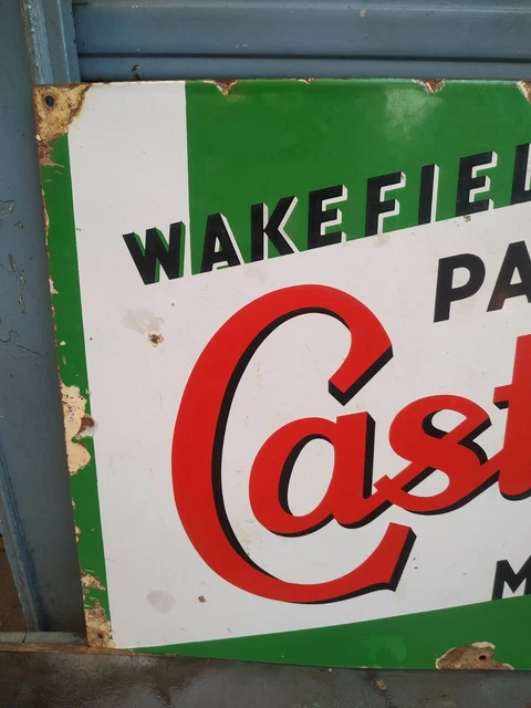 VINTAGE ORIGINAL CASTROL Motor Oil Wakefield Patent Porcelain Enamel Ad ...