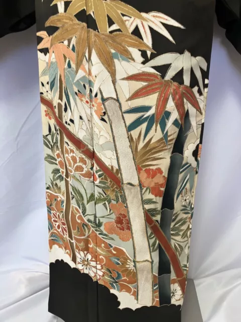 K016 Japanese Vintage Kimono Tomesode/Family crest/Bamboo’s /Height 154cm 2