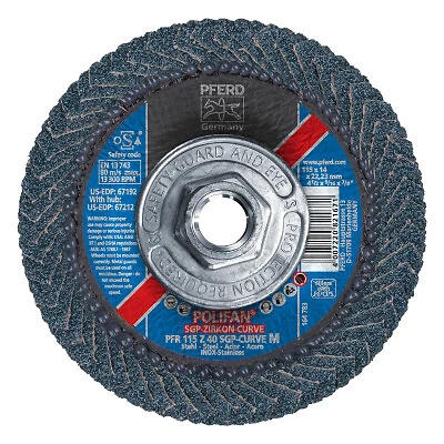 Polifan Sgp Zircon-Curve Radial Type Pfr Flap Disc, 7 in X 5/16 In, 40 Grit, 5/8