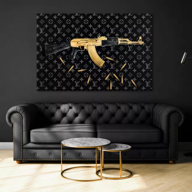 Wandbild Waffe Ak47 Lv Luxusmarke , Kunst Acrylglas , Leinwand ,Poster Home Deko 2