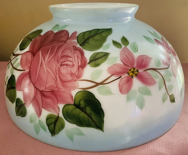 Vintage Antique Hand Painted Flower Milk Glass Lamp Shade EC XL BEAUTIFUL!! 3